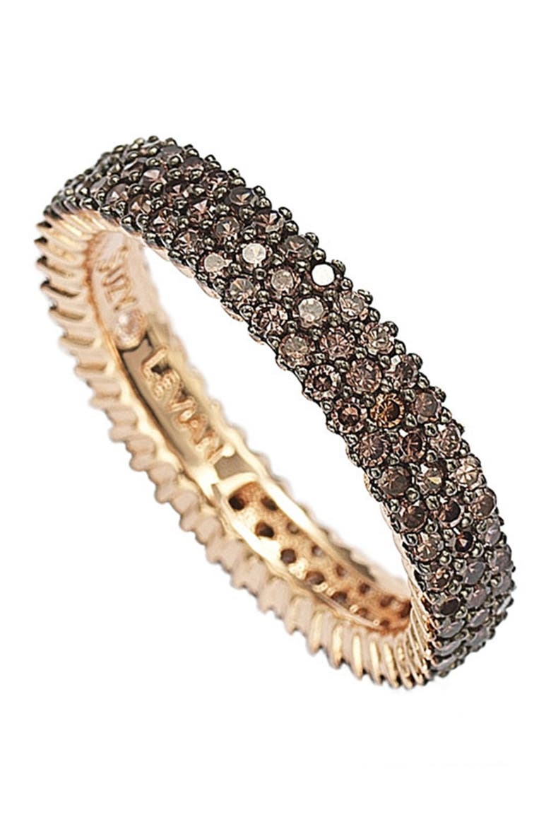 14K Rose Gold Plated Micro-Pave Brown CZ Eternity Band Ring, Main, color, BROWN