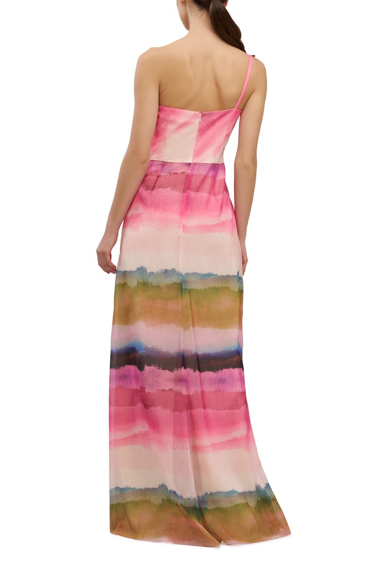 Normani One-Shoulder Printed Organza Gown, Alternate, color, PINK CORAL MULTI