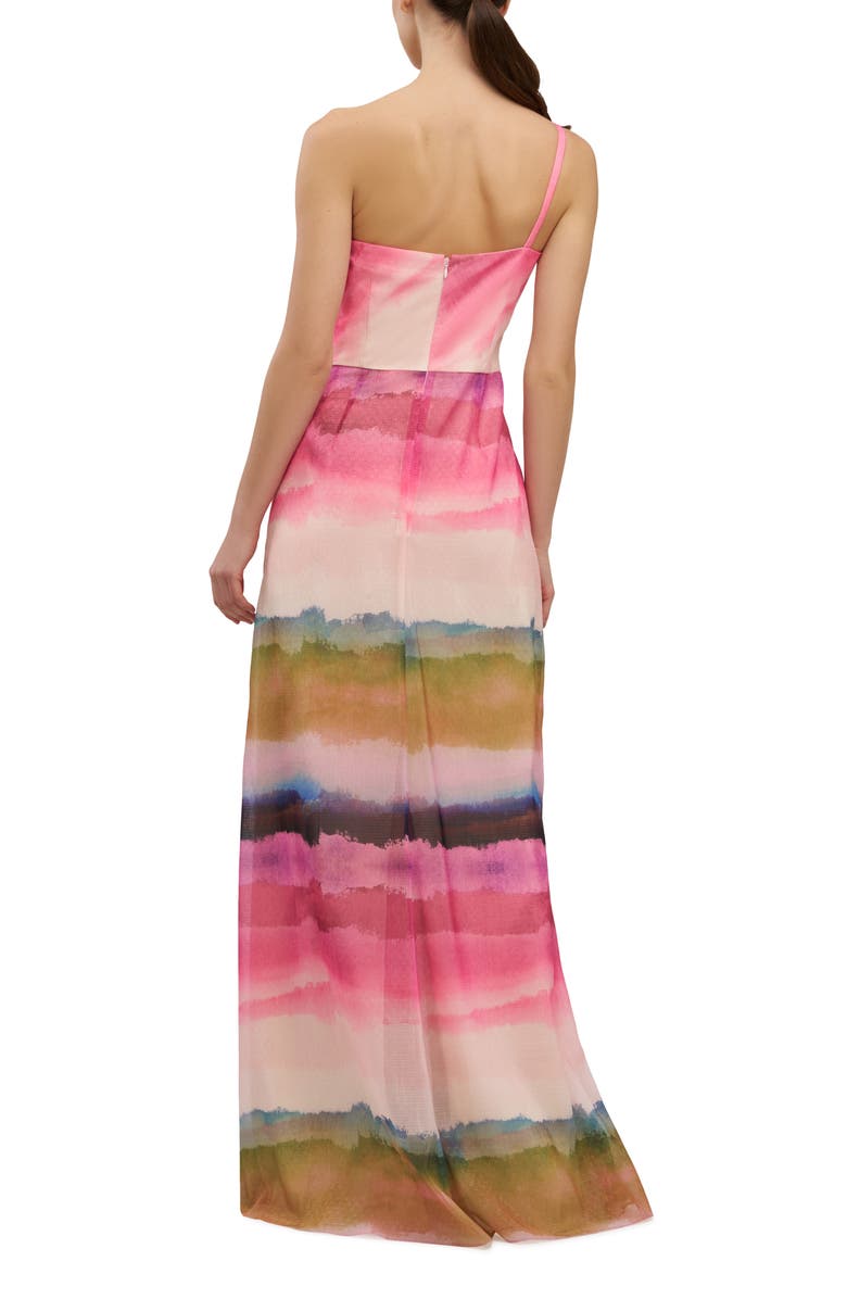 Kay Unger Normani One-Shoulder Printed Organza Gown, Alternate, color, Pink Coral Multi