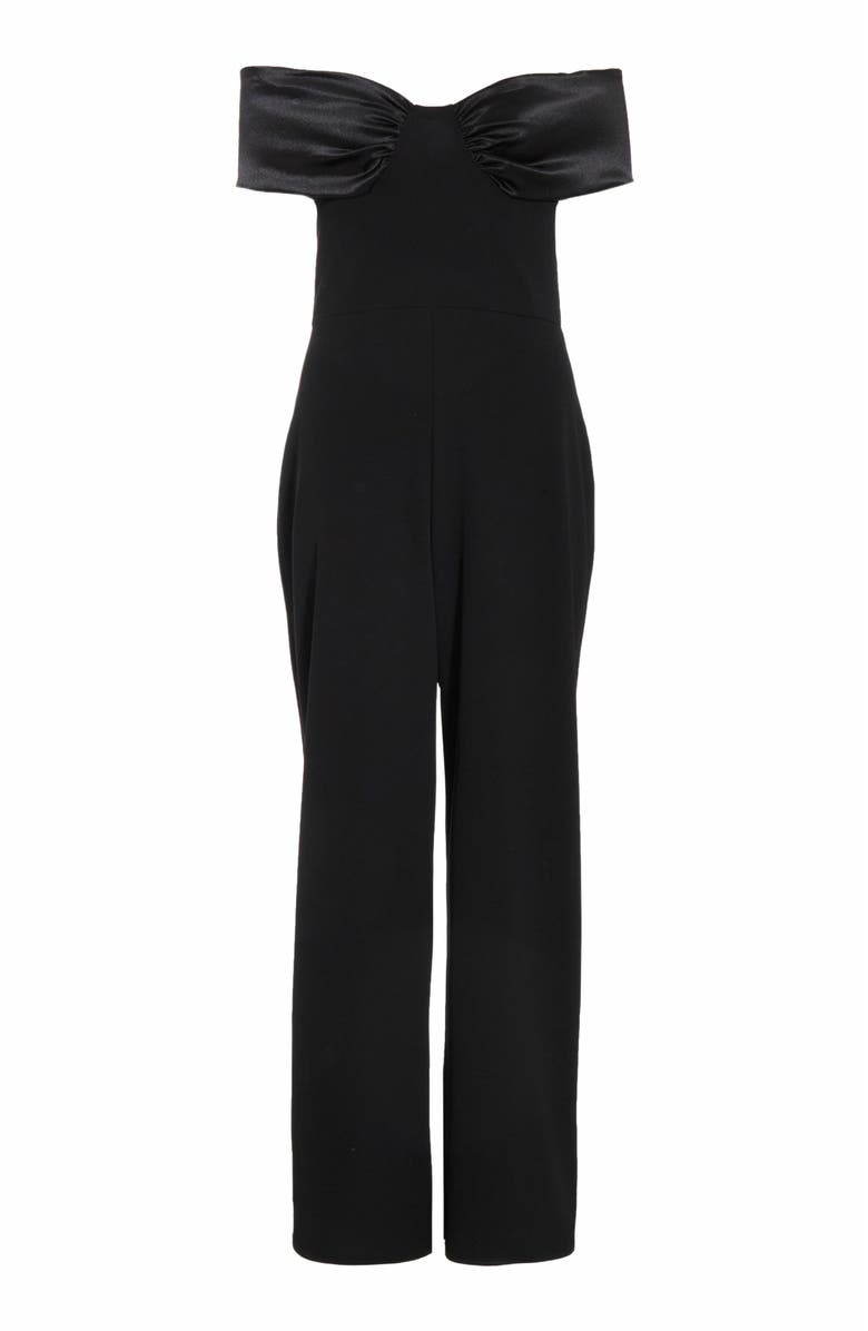 QUIZ Bardot Scuba Crepe Jumpsuit With Satin Trim, Alternate, color, 