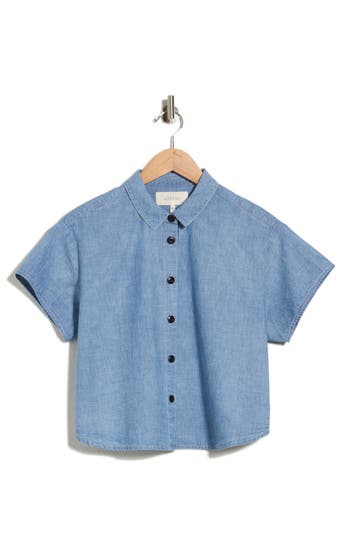 The Great . Valor Short Sleeve Cotton Top In Boiler Wash