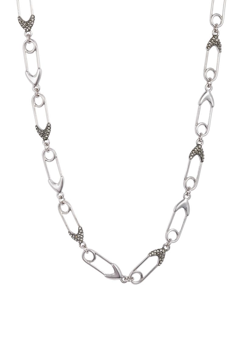 Safety Pin Necklace, Main, color, CLEAR / SILVER