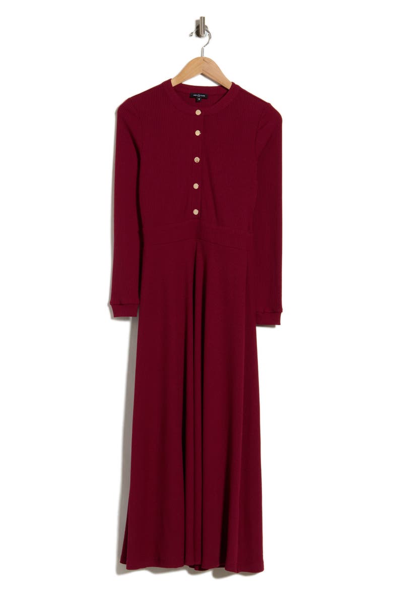 Ashton Long Sleeve Thermal Knit Midi Dress, Alternate, color, BURGUNDY