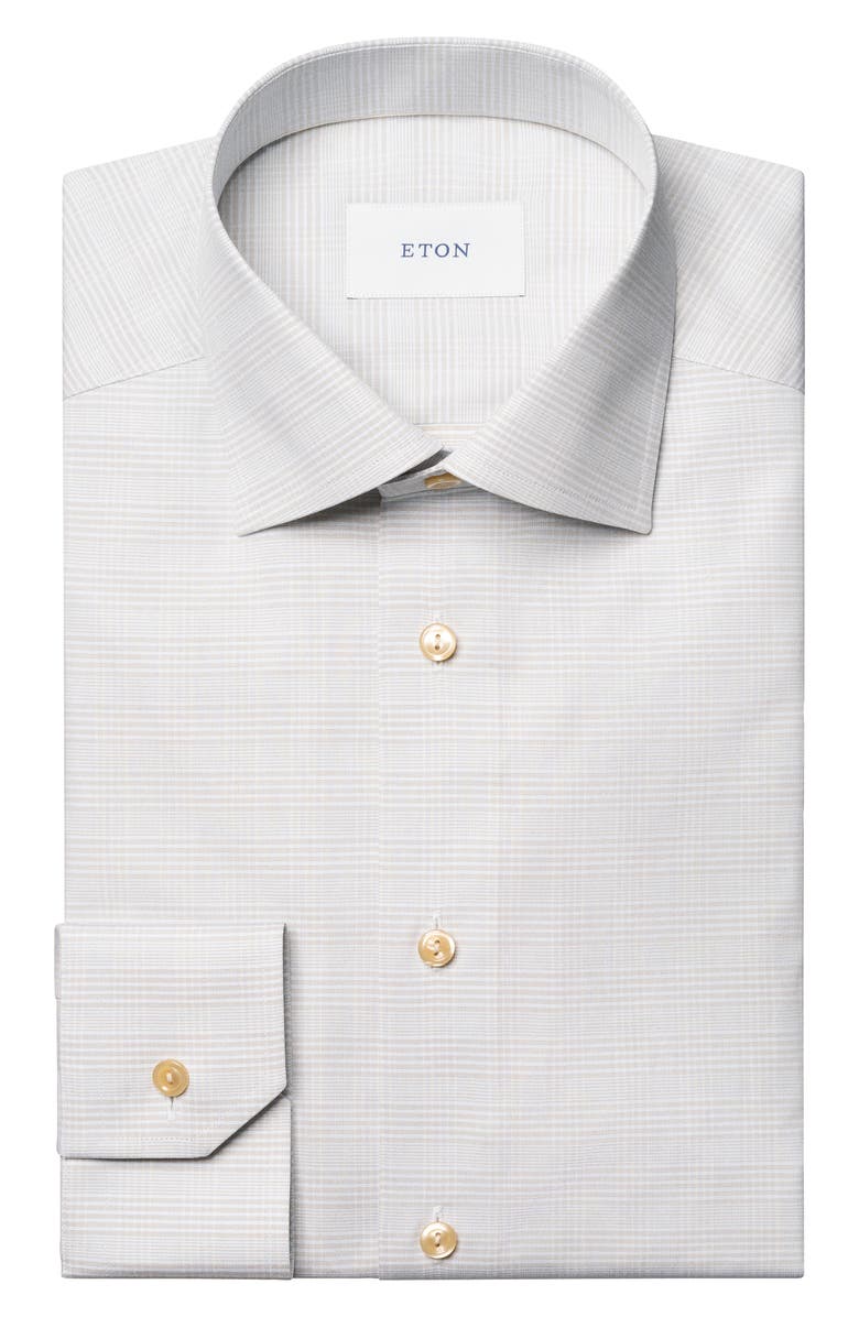 Eton Slim Fit Prince of Wales Check Dress Shirt, Alternate, color, Medium Brown