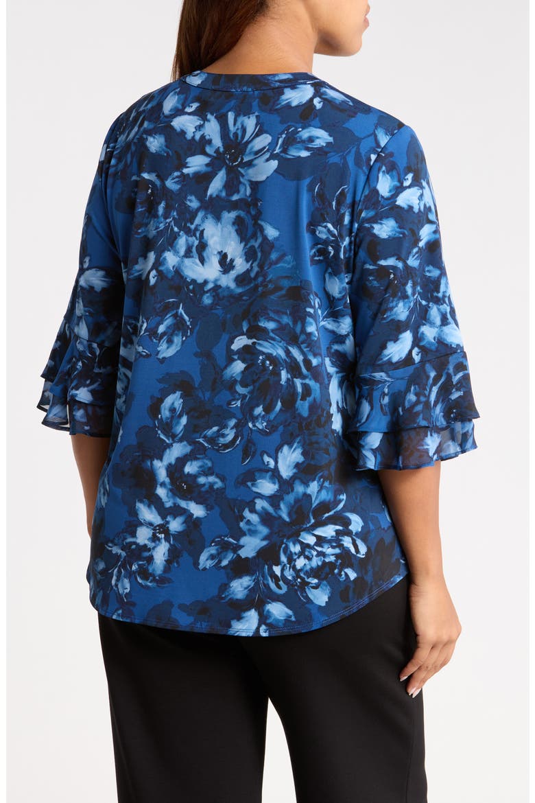 Floral Print Ruffle Sleeve Top, Alternate, color, BLUE NIGHT MULTI