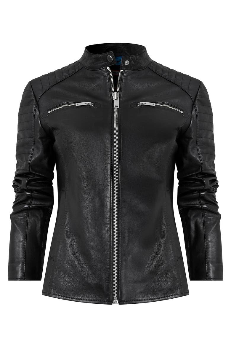 Leather Zip Biker Jacket, Alternate, color, BLACK