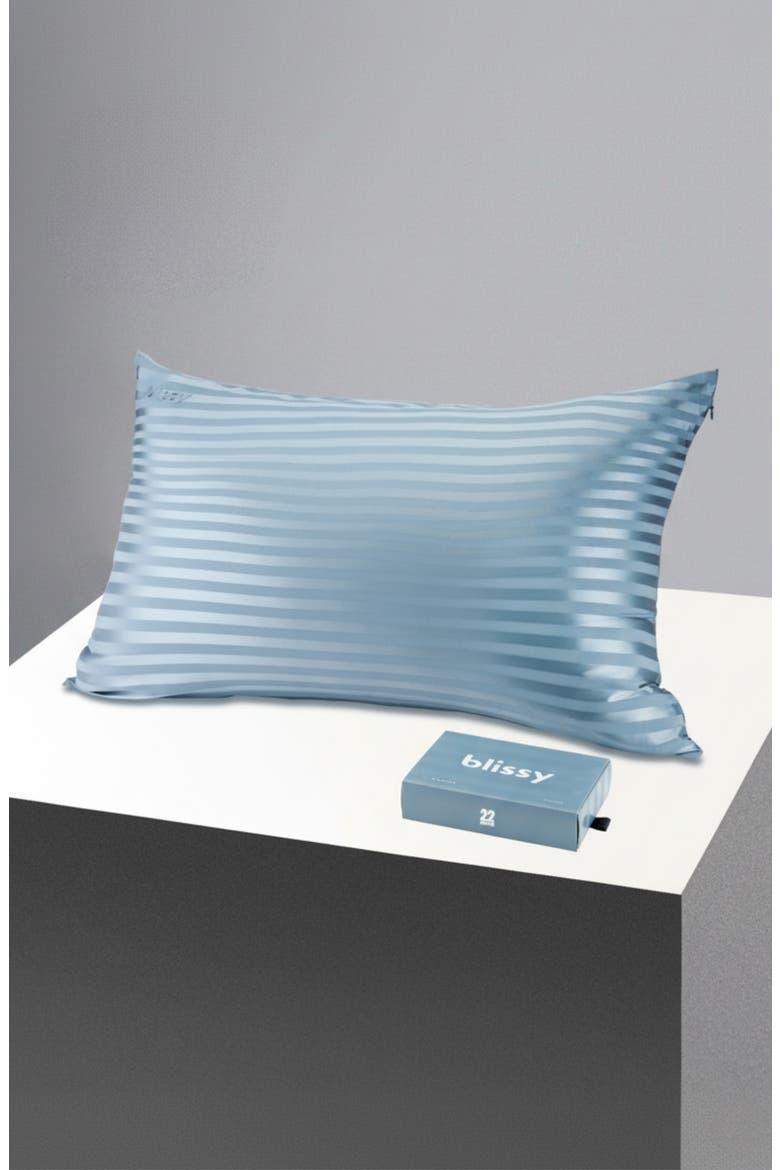 Mulberry Silk Pillowcase, Alternate, color, ASH BLUE STRIPED
