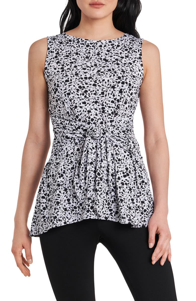 Chaus Abstract Floral Tie Front Sleeveless Top, Main, color, 