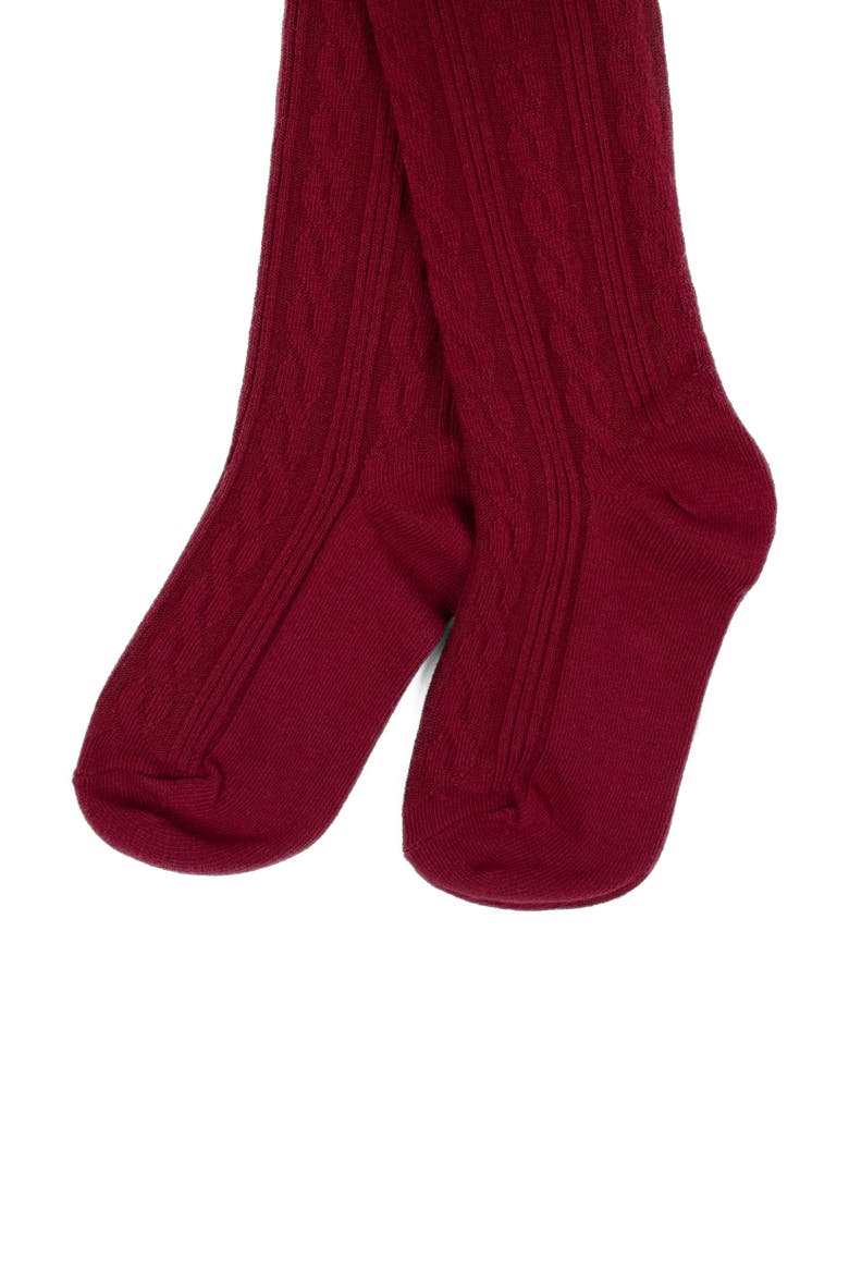 Girls Cable Knit Tights, Cotton Blend, Alternate, color, Maroon