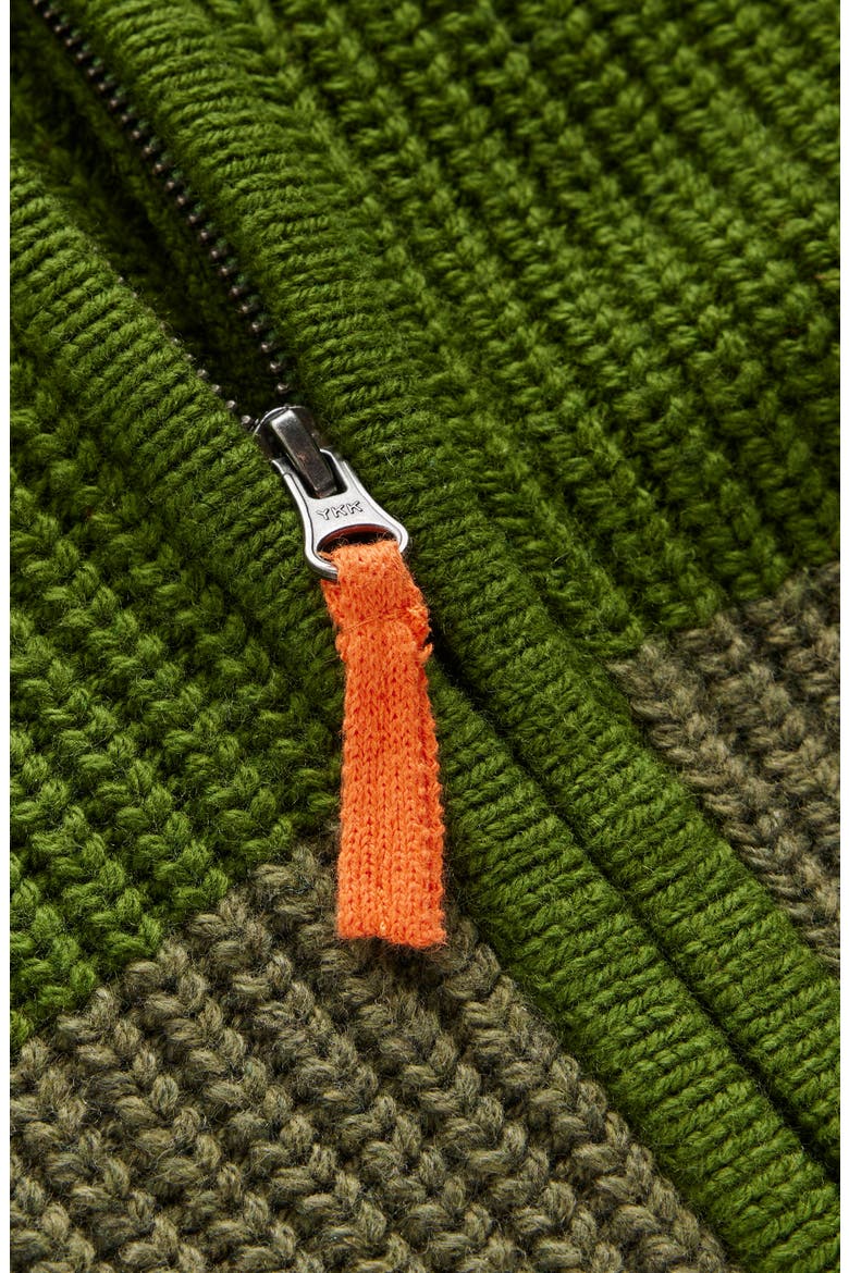 Kids' Chunky Colorblock Zip-Up Cardigan, Alternate, color, BROCCOLI GREEN