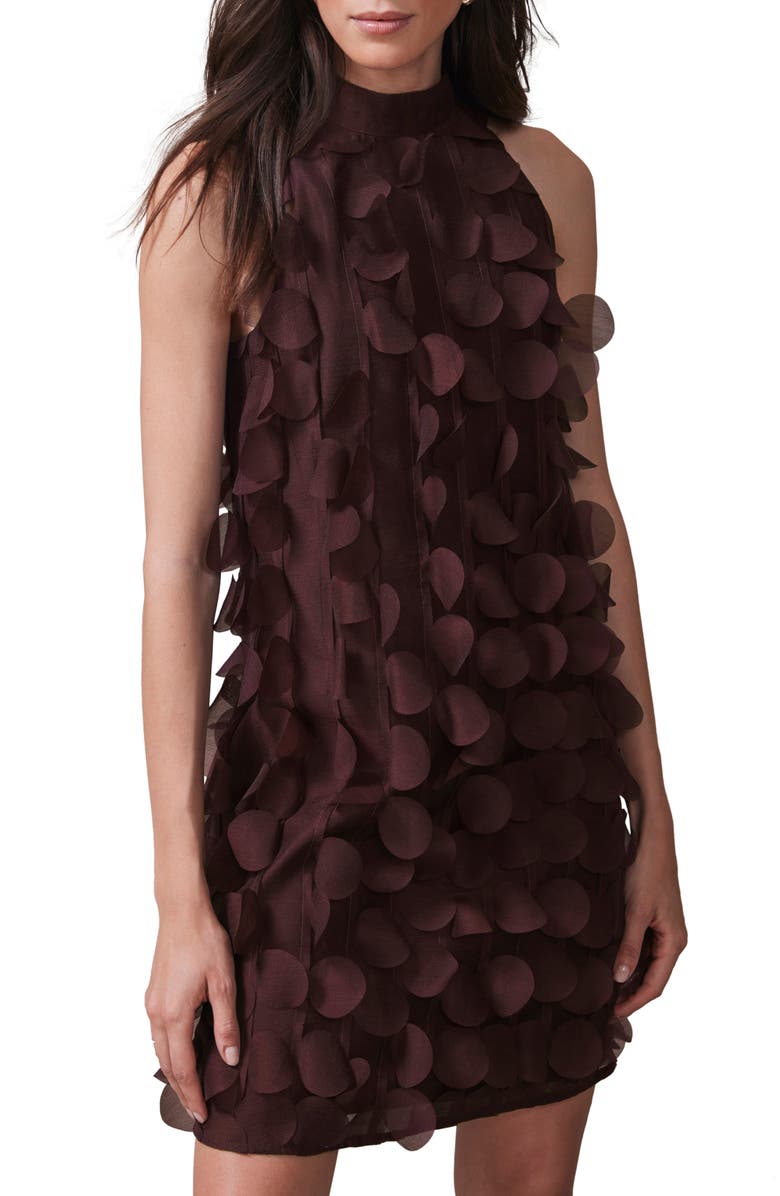 MINT VELVET Applique Mini Shift Dress, Main, color, Burgundy