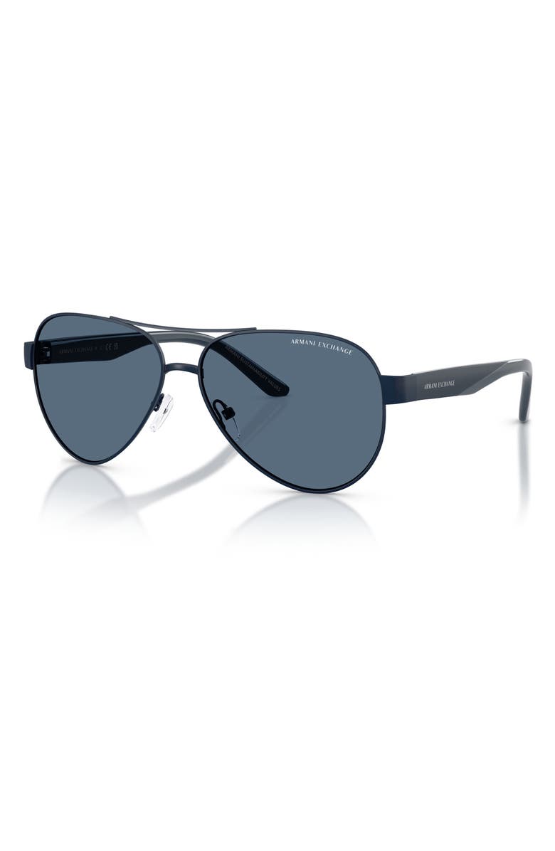 AX Armani Exchange 59mm Pilot Sunglasses, Alternate, color, Matte Blue / Dark Blue