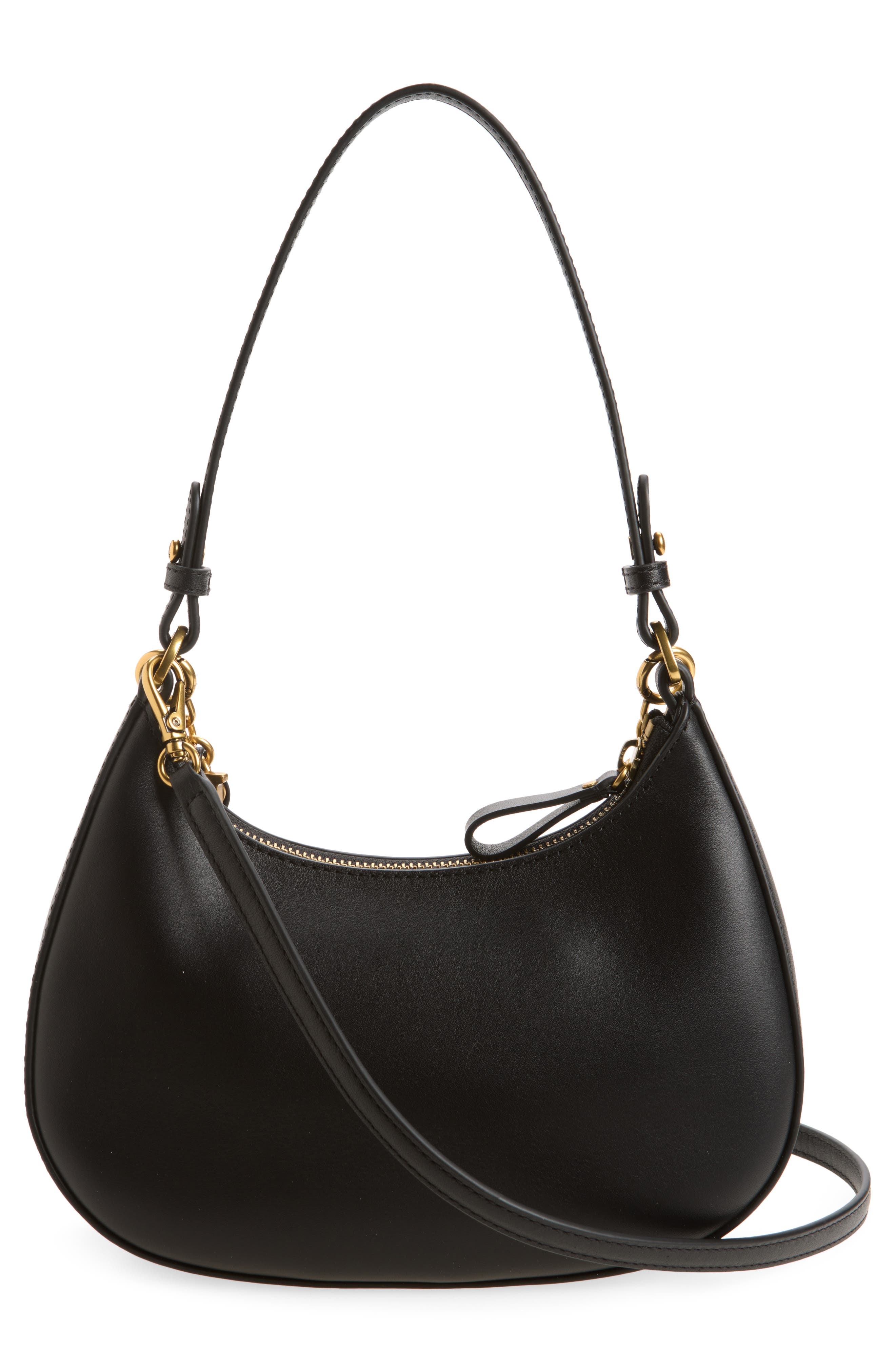 Chain Leather Shoulder Bag, Alternate, color, BLACK