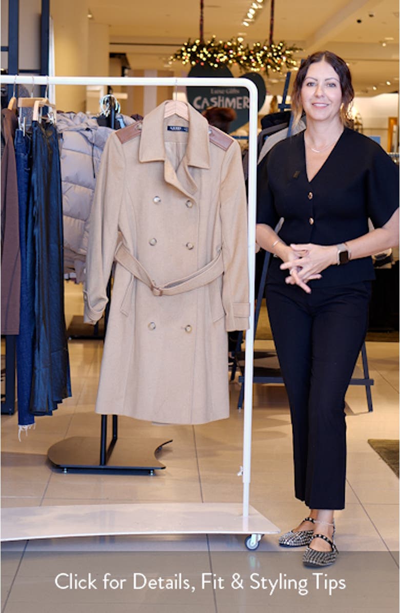 Faux Leather Detail Wool Blend Coat, sales video thumbnail