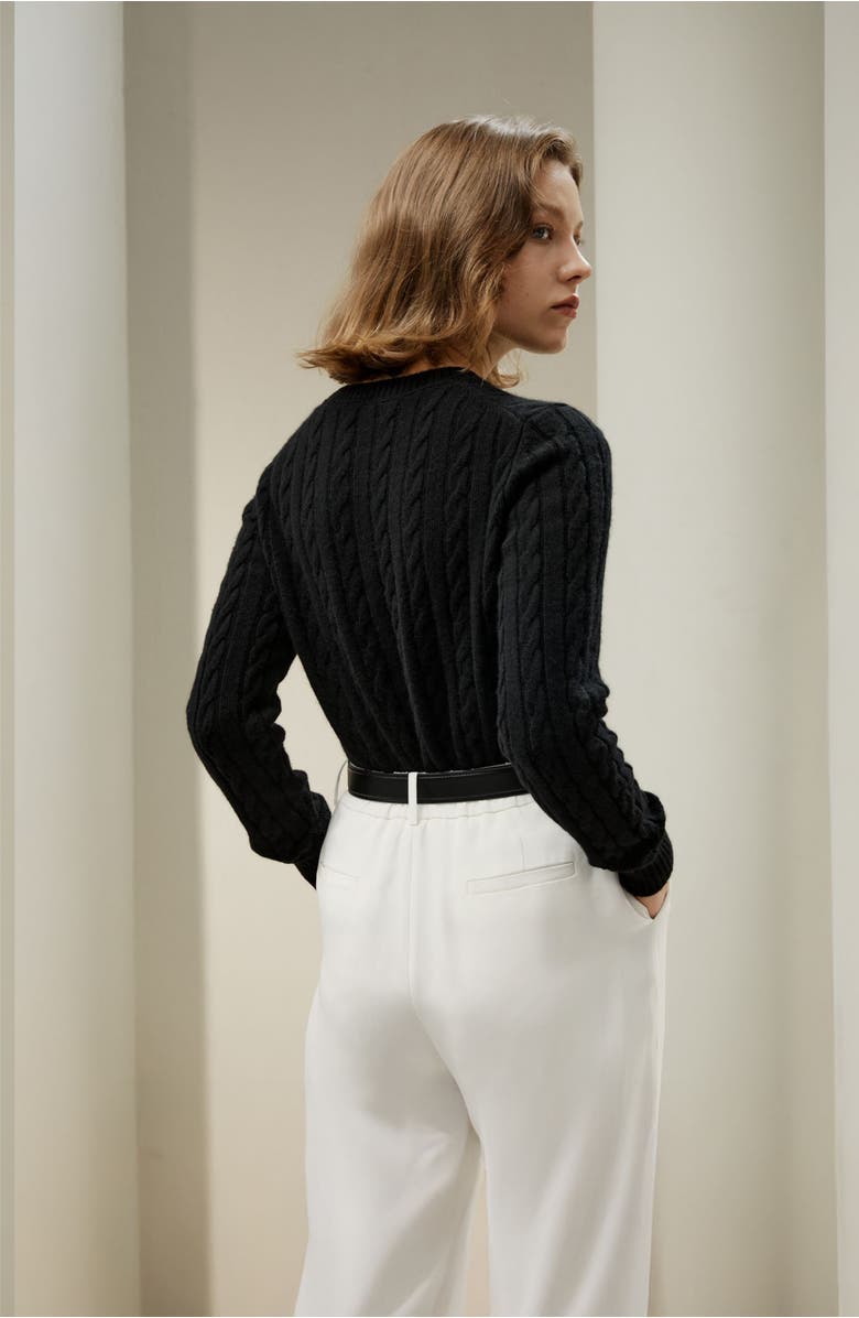 Lilysilk Women's Classic Cable Knit Sweater with Ribbed Edges, Alternate, color, Black