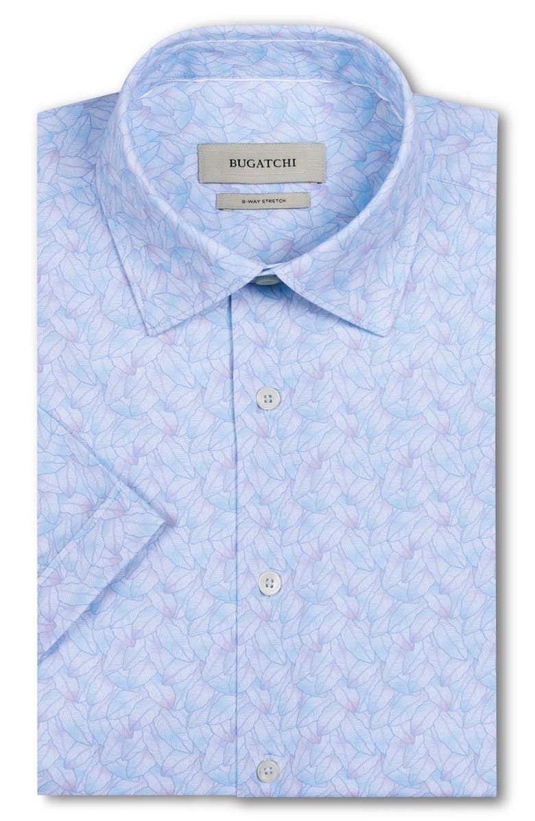 Bugatchi Miles OoohCotton<sup>®</sup> Watercolor Leaf Print Short Sleeve Button-Up Shirt, Alternate, color, Vista Blue