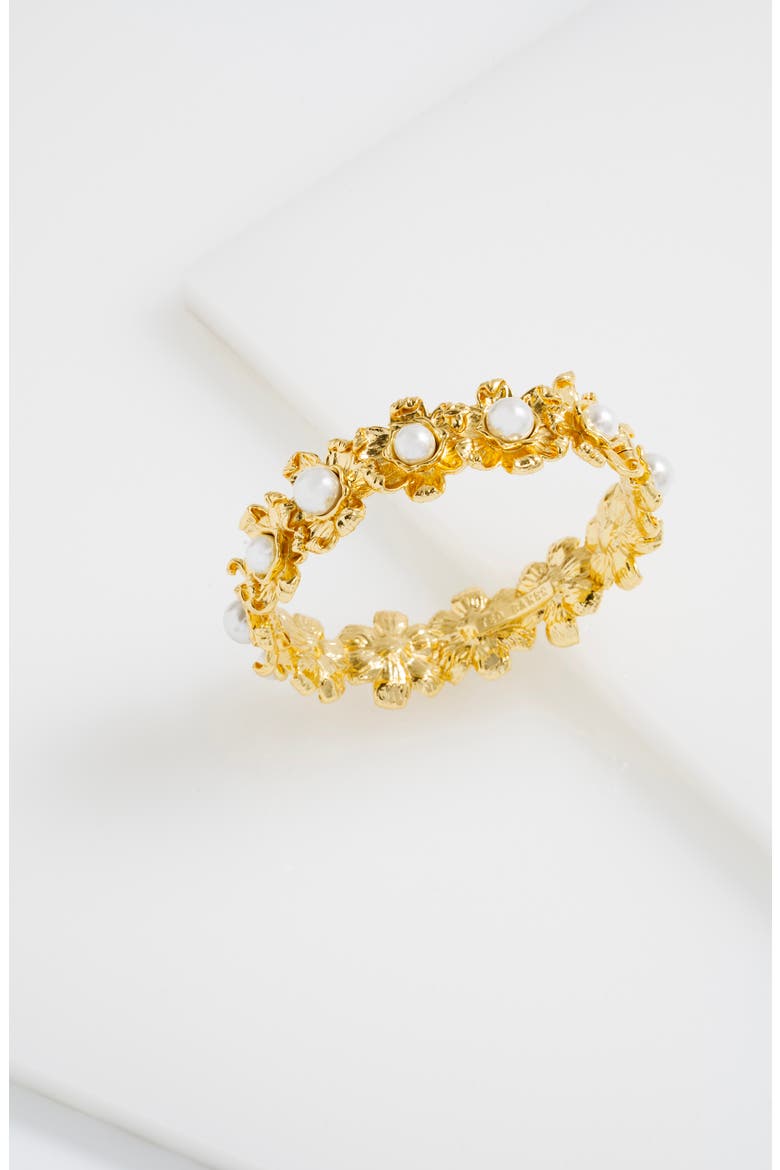 Darell Daisy Faux Pearl Bangle Bracelet, Alternate, color, GOLD TONE / PEARL