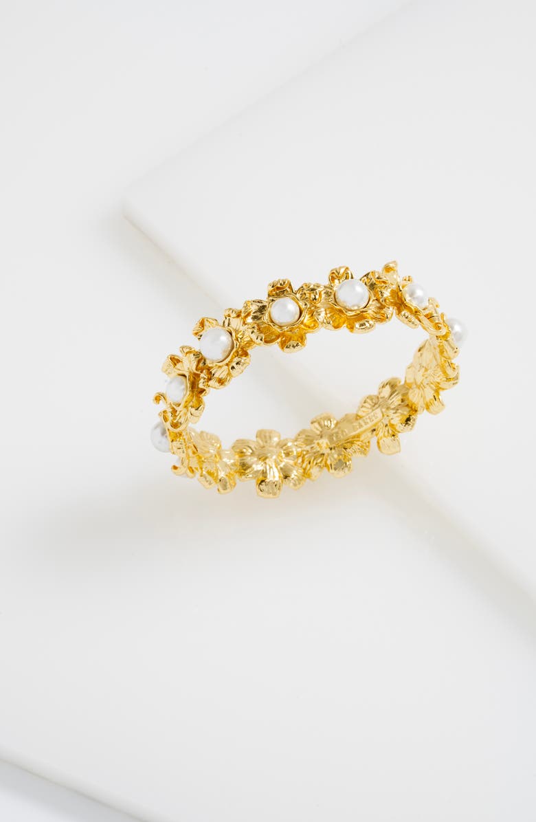 Ted Baker Darell Daisy Faux Pearl Bangle Bracelet, Alternate, color, Gold Tone / Pearl