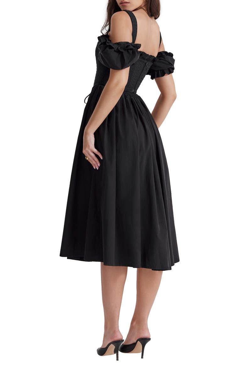 Silvana Embroidered Cold Shoulder Corset Fit & Flare Dress, Alternate, color, BLACK