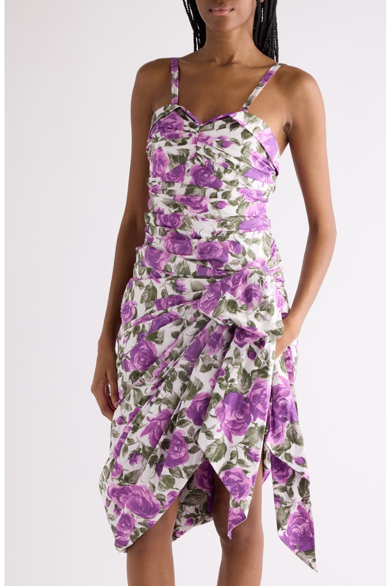 Roses Print Organic Cotton Poplin Dress, Alternate, color, WHITE - PURPLE