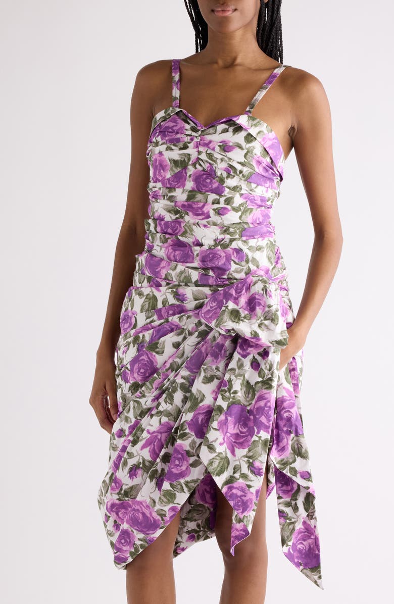 Chloé Roses Print Organic Cotton Poplin Dress, Alternate, color, White - Purple