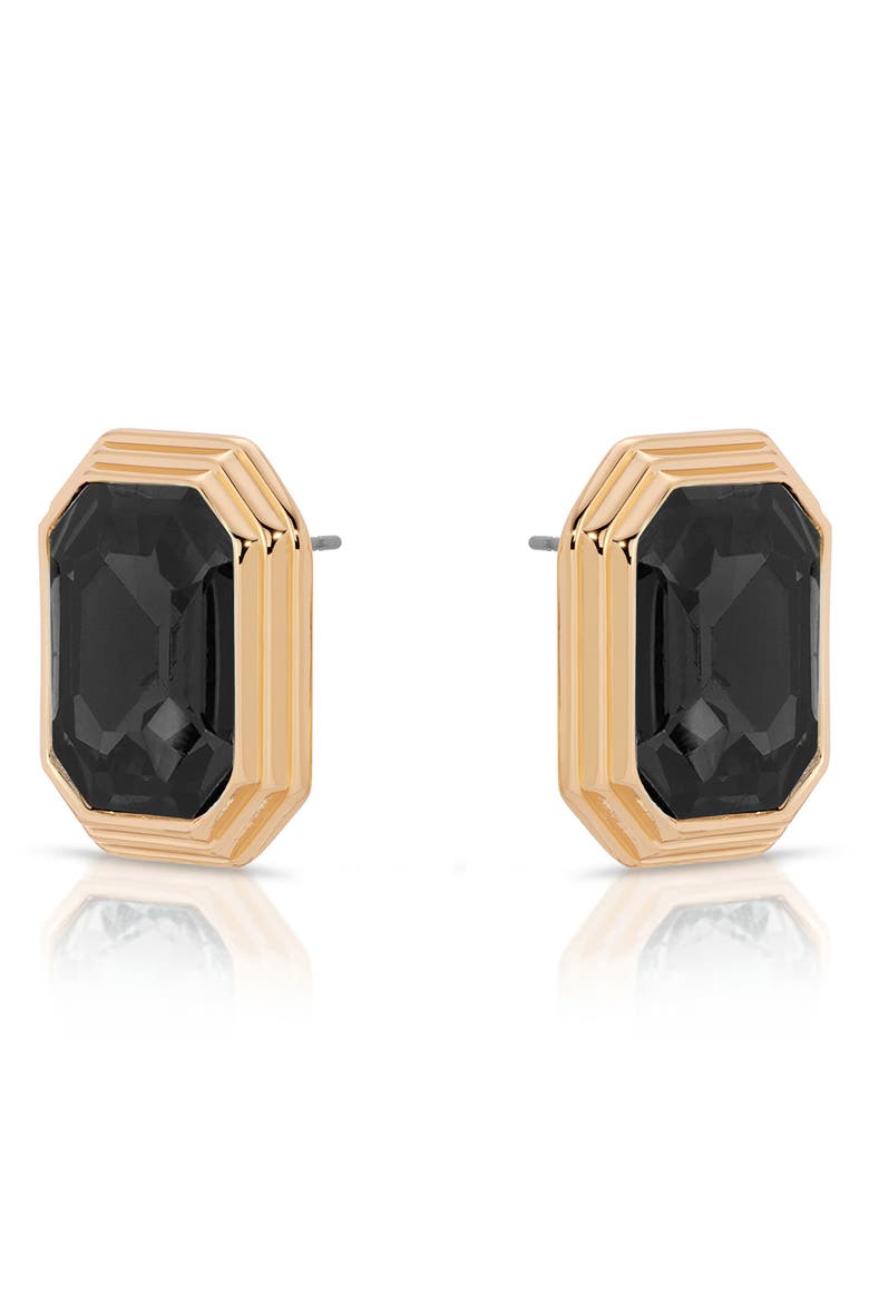 Deco Stud Earrings, Alternate, color, BLACK