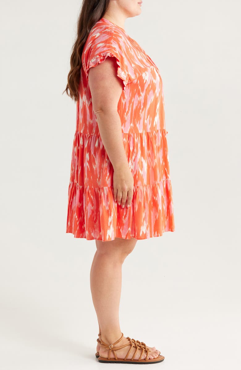 Caslon<sup>®</sup> Pintuck Tiered Linen Blend Shift Dress, Alternate, color, Coral- Pink Ikat Allover