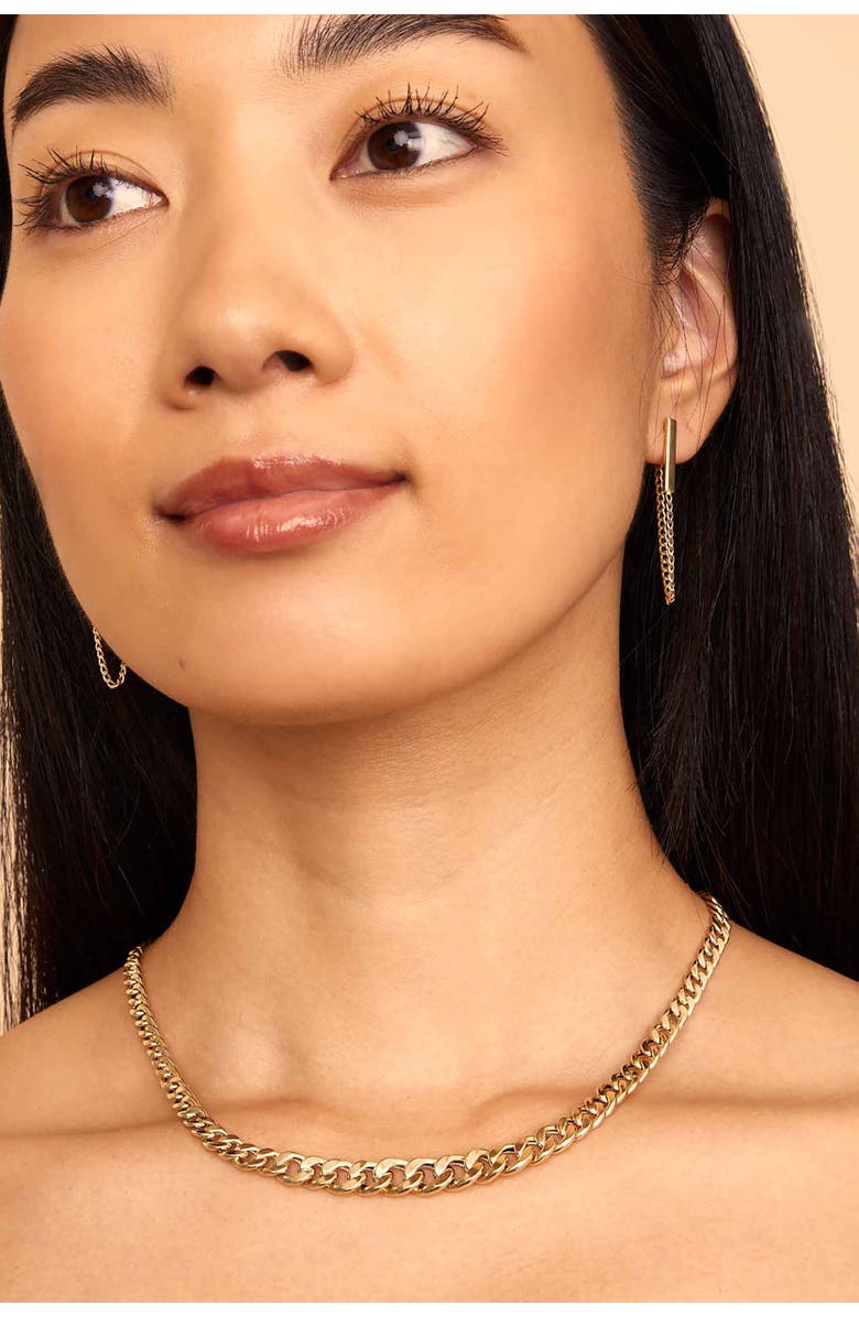 Oradina 14K Yellow Gold Carmine Curb Bar Drop Earrings, Alternate, color, Yellow Gold