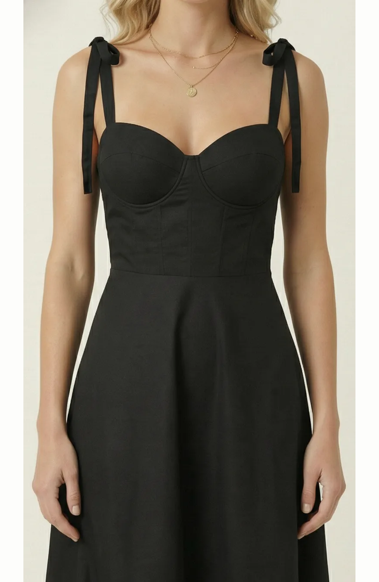 Modenaire Sweetheart Neck Tie Straps Maxi Dress, Alternate, color, Black