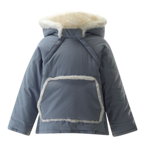 Blue Faux Fur Trim Coat