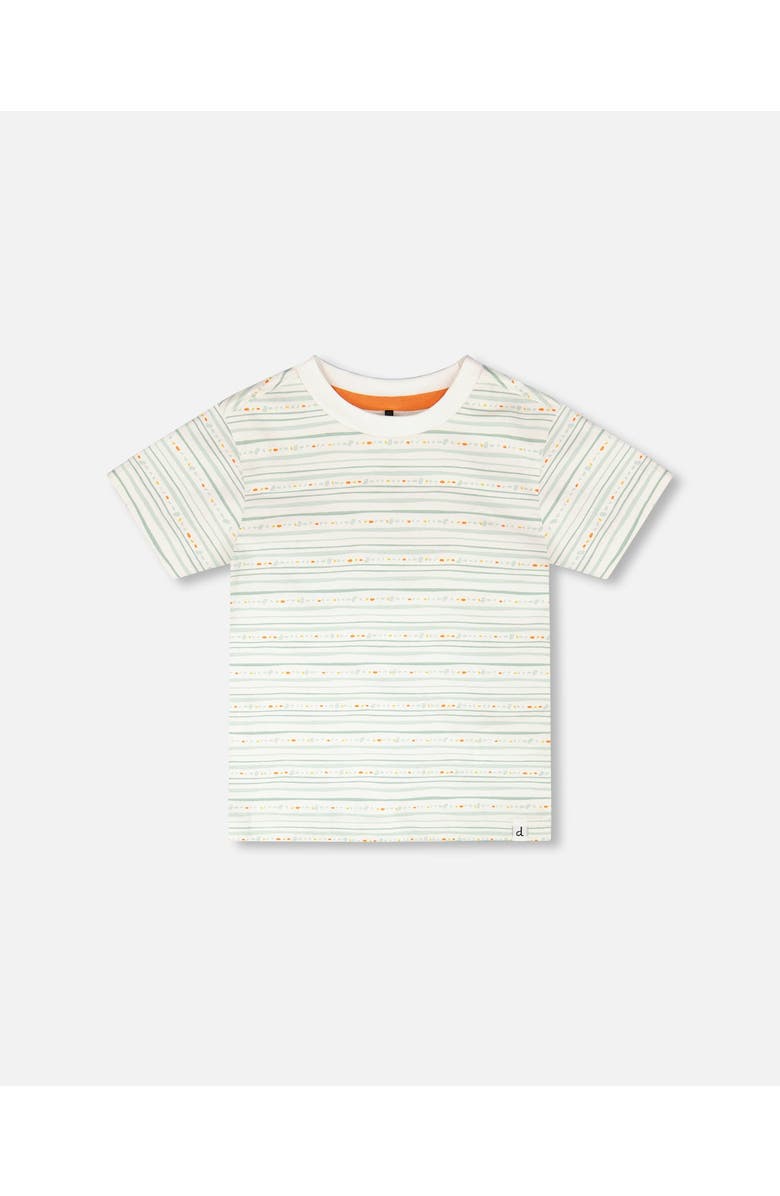 Deux par Deux Organic Cotton Lines Short Sleeves T-Shirt, Main, color, White Printed Mint Green Lines