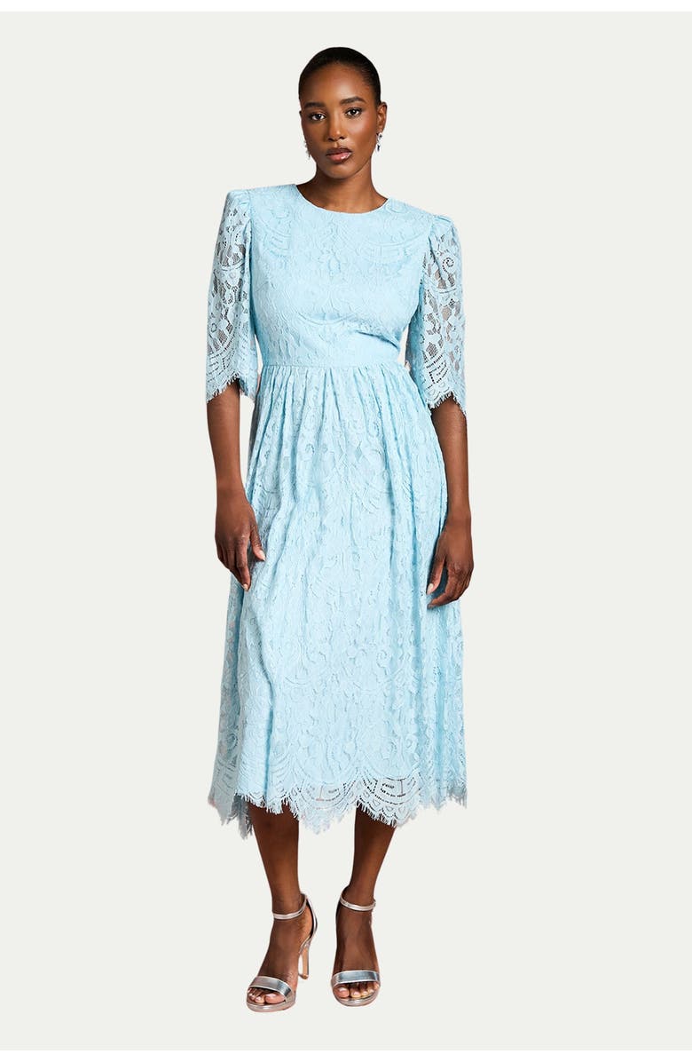 Coast Lace Short Sleeve Midi Dress, Main, color, Aqua