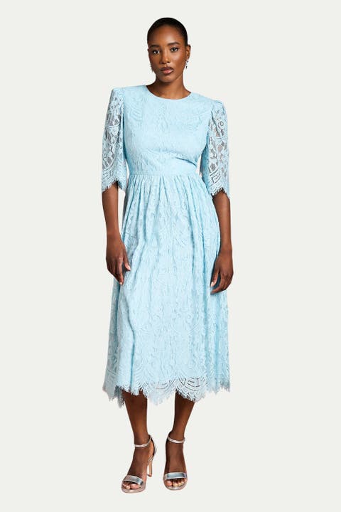 Lace Short Sleeve Midi Dress