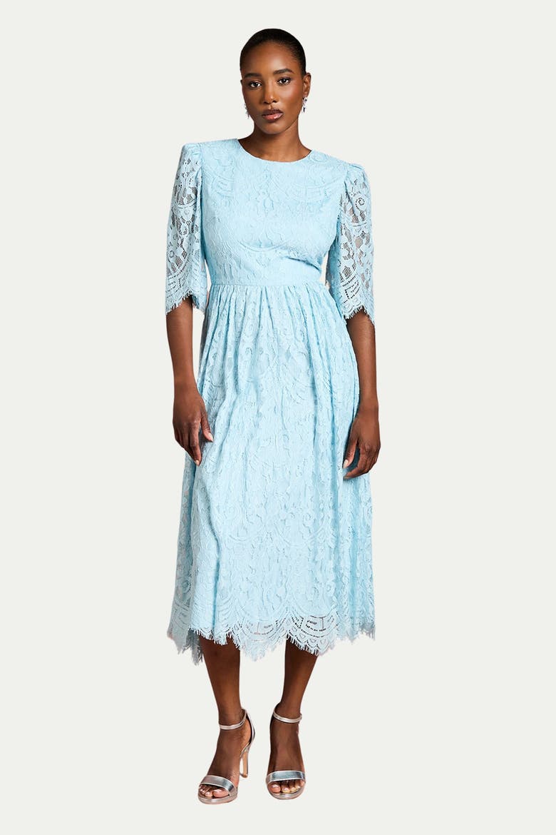aqua long sleeve lace dress MIDI | CULT MIA The intricate lace pattern adds depth and texture Coast Women's Lace Short Sleeve