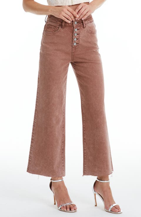 High Waist Raw Hem Ankle Wide Leg Jeans