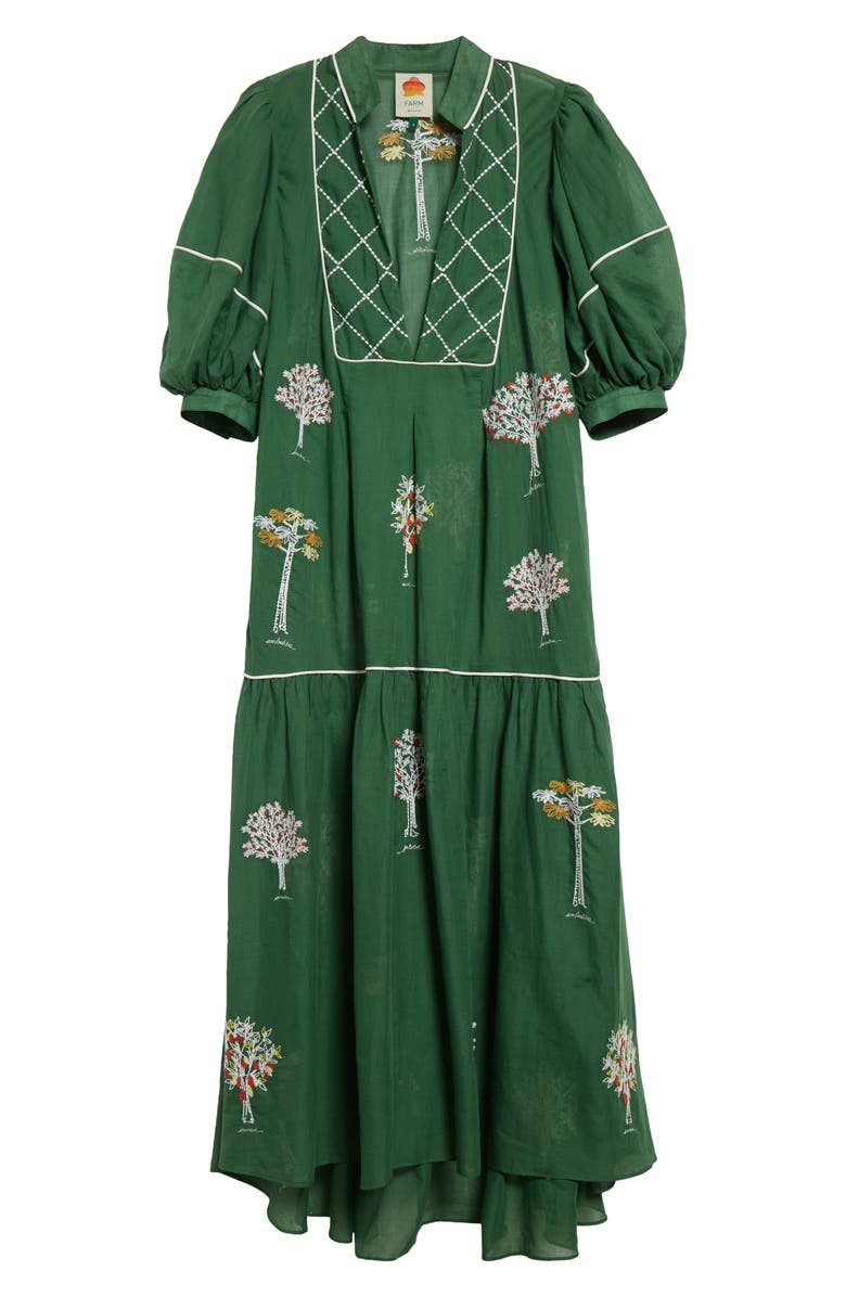FARM Rio Embroidered Trees Puff Sleeve Organic Cotton Midi Dress, Alternate, color, 