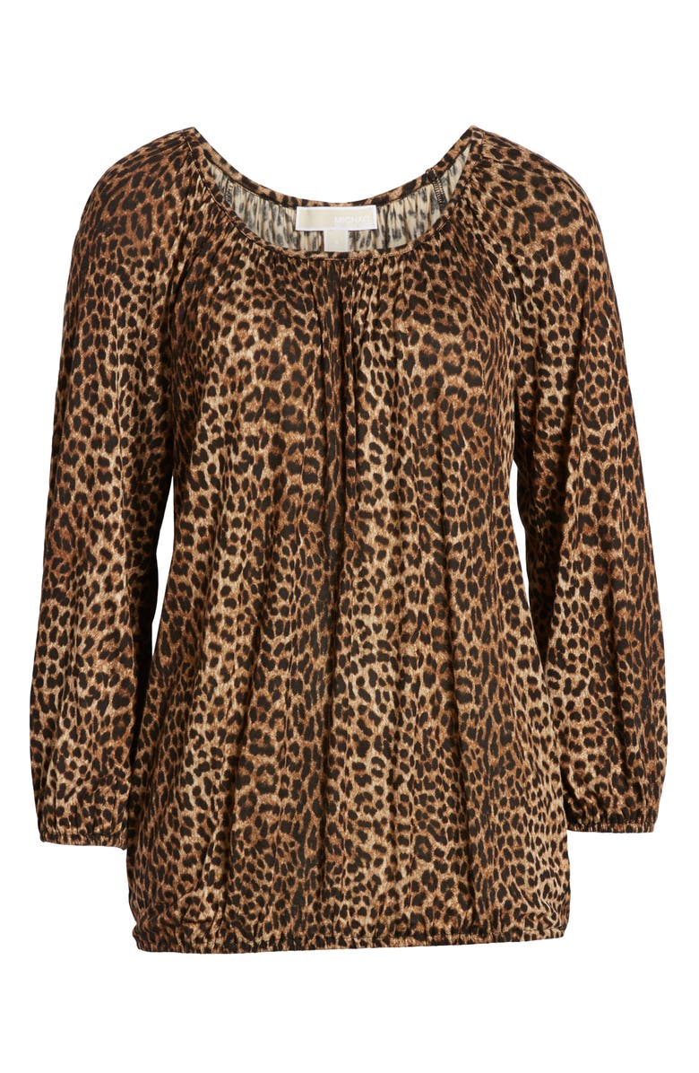 MICHAEL Michael Kors Leopard Spot Peasant Top, Alternate, color, 