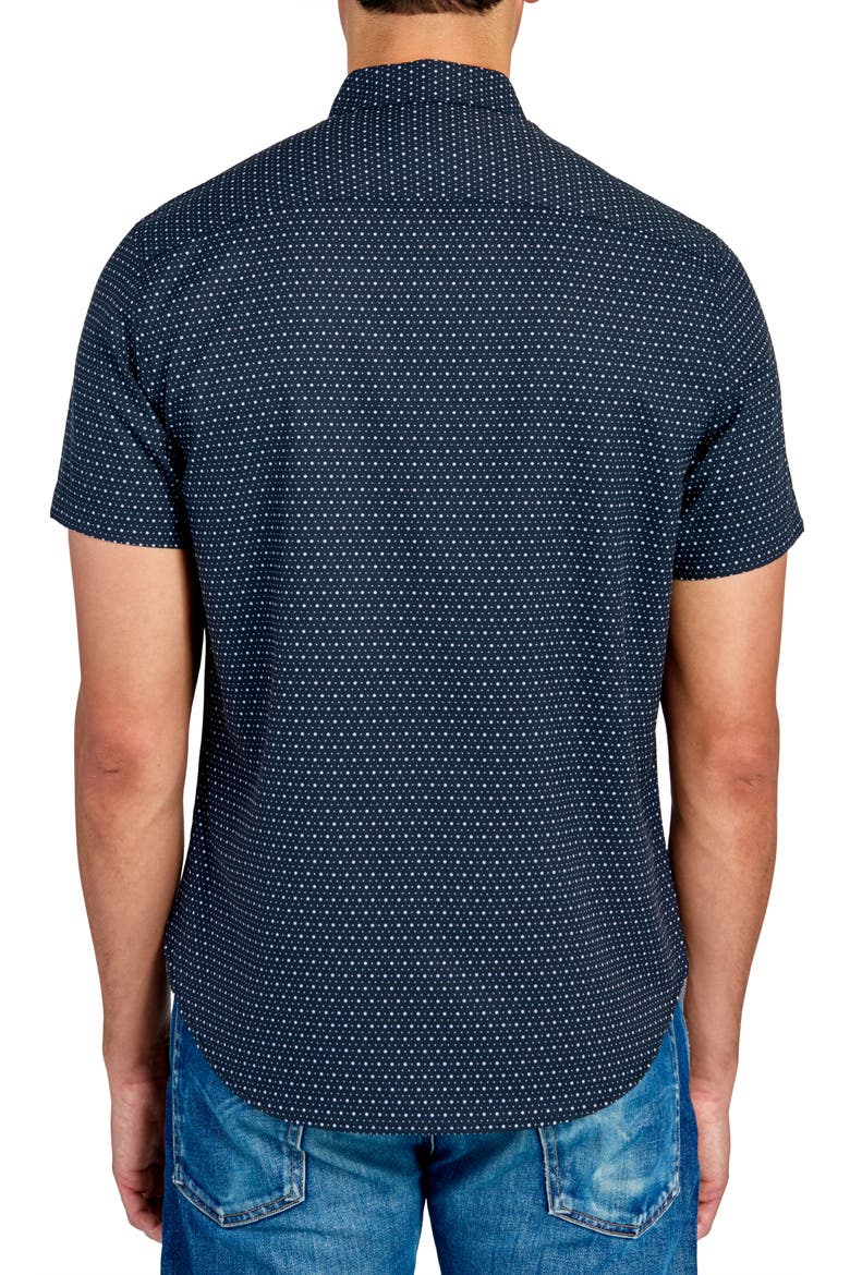 Slim Fit Micro Dot 4-Way Stretch Short Sleeve Button-Up Shirt (Men