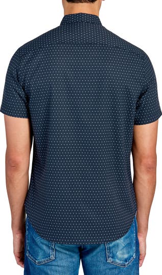 Slim Fit Micro Dot 4-Way Stretch Short Sleeve Button-Up Shirt