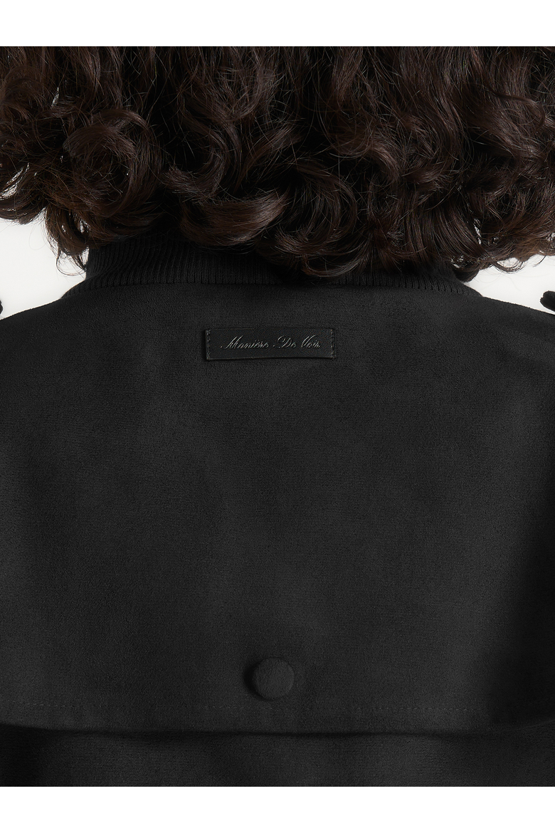 Delfina Suede Trench-Detail Bomber Jacket, Alternate, color, Black