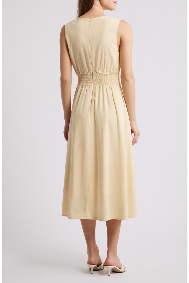 Pintuck Waist Midi Dress, Alternate, color, BUTTER