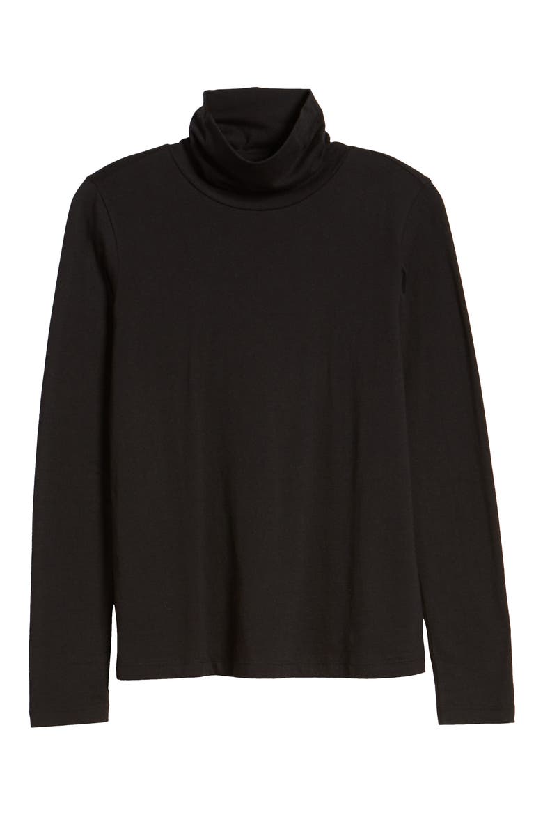 Cotton Blend Turtleneck Top, Alternate, color, BLACK