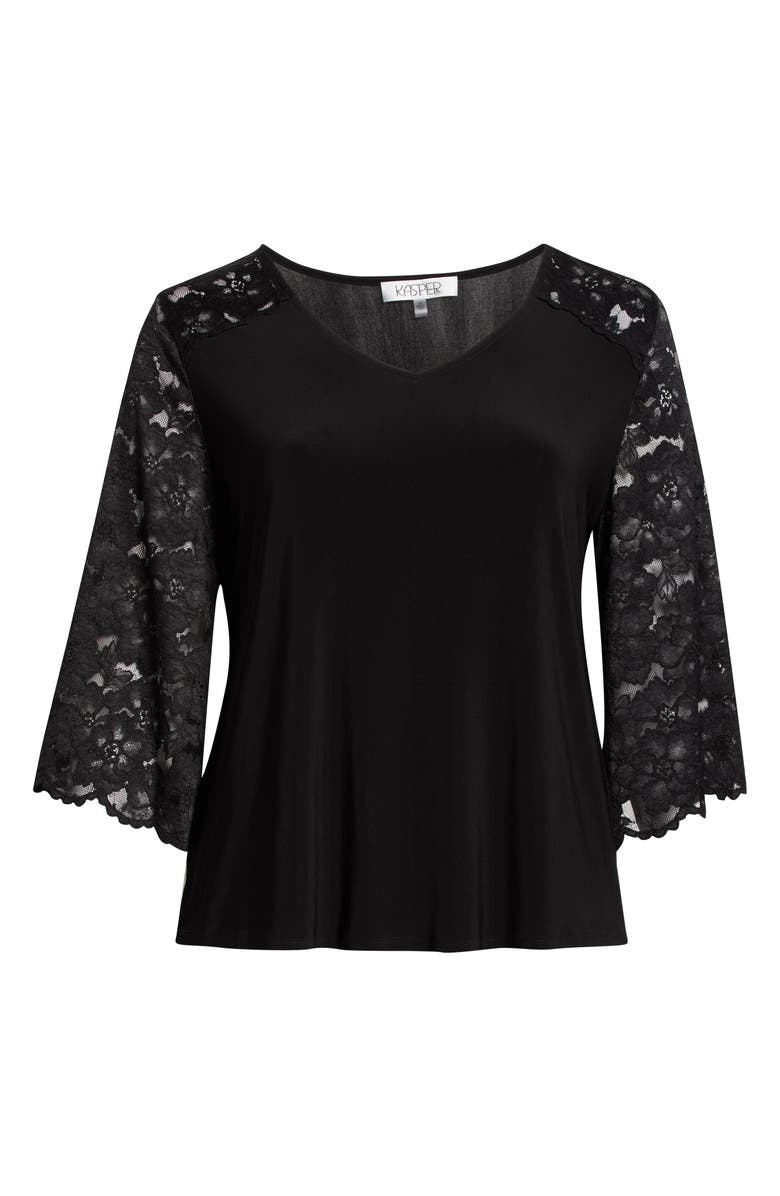 KASPER Lace Sleeve Knit Top, Alternate, color, Black