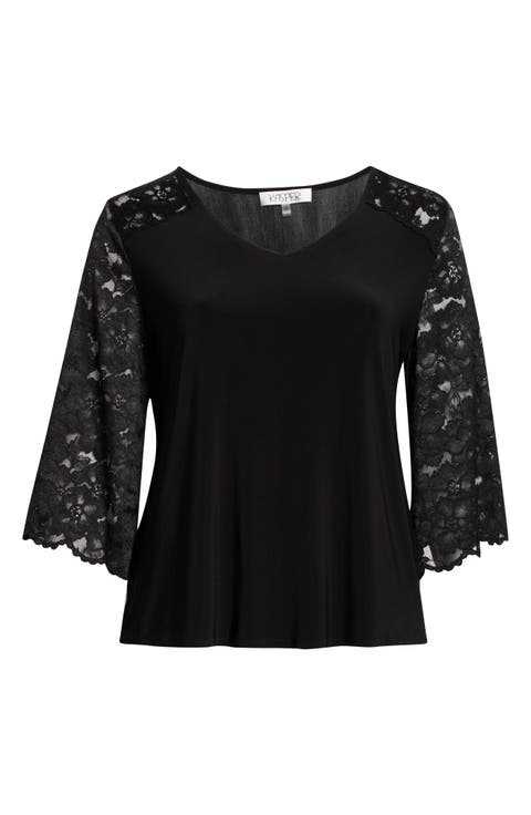 Lace Sleeve Knit Top (Plus)