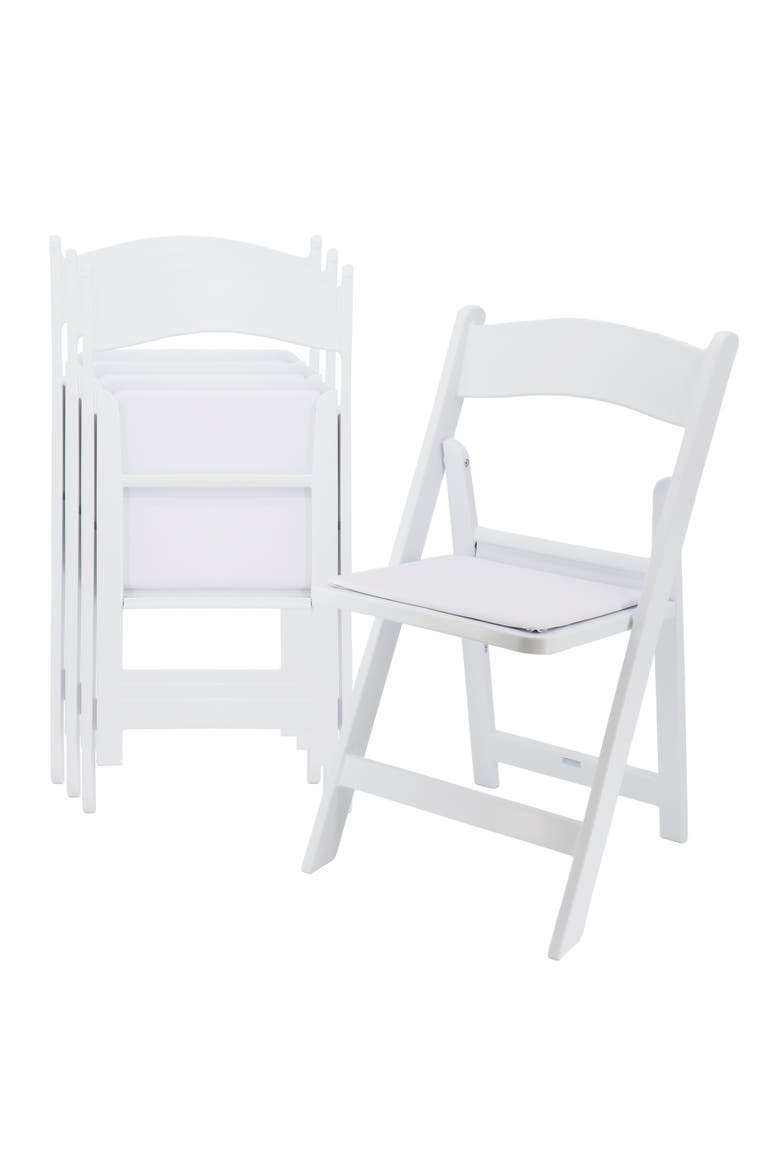 4 Piece Plastic Folding Resin Chair in White with Removable Seat Pad, Main, color, White