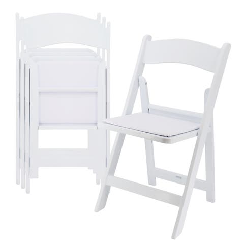 4 Piece Plastic Folding Resin Chair in White with Removable Seat Pad