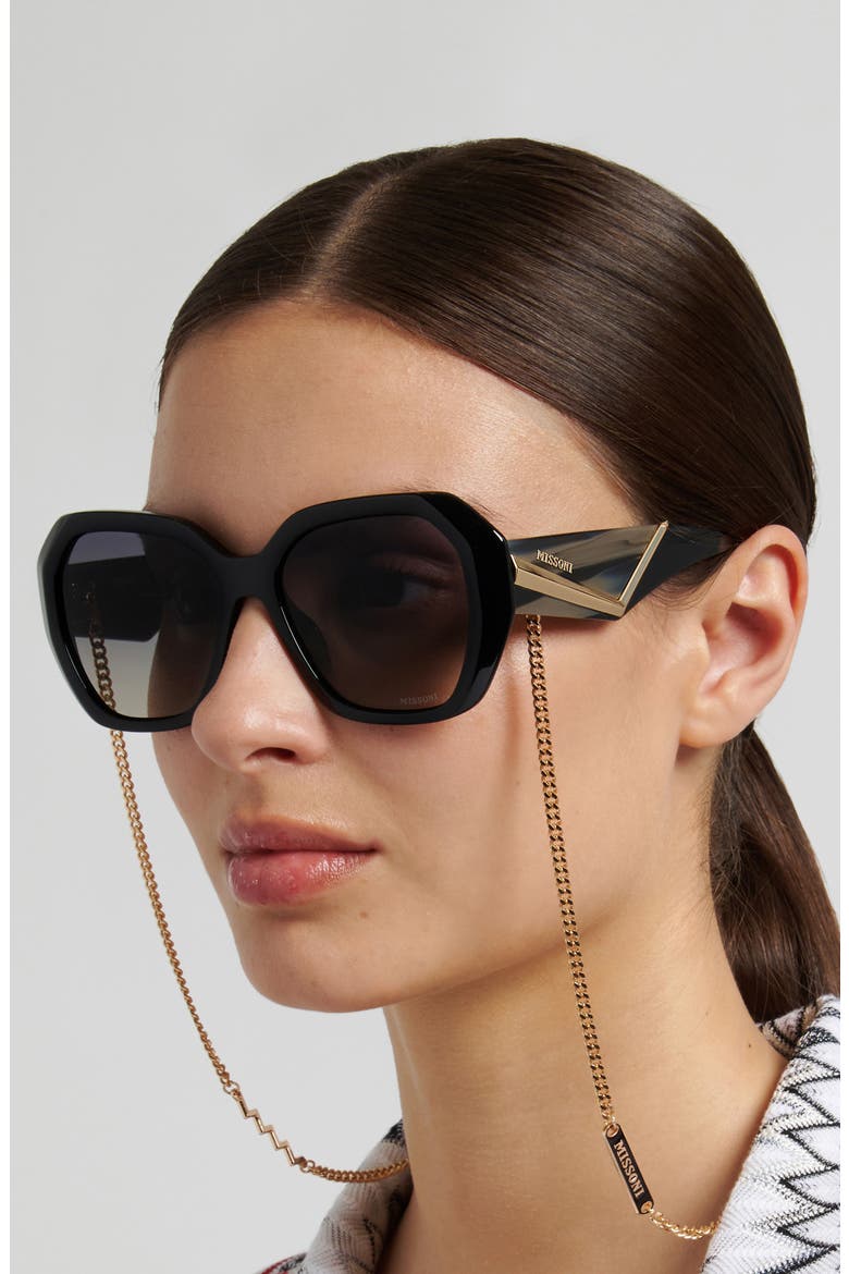 55mm Gradient Geometric Sunglasses, Alternate, color, BLACK/ GREYBROWN DS