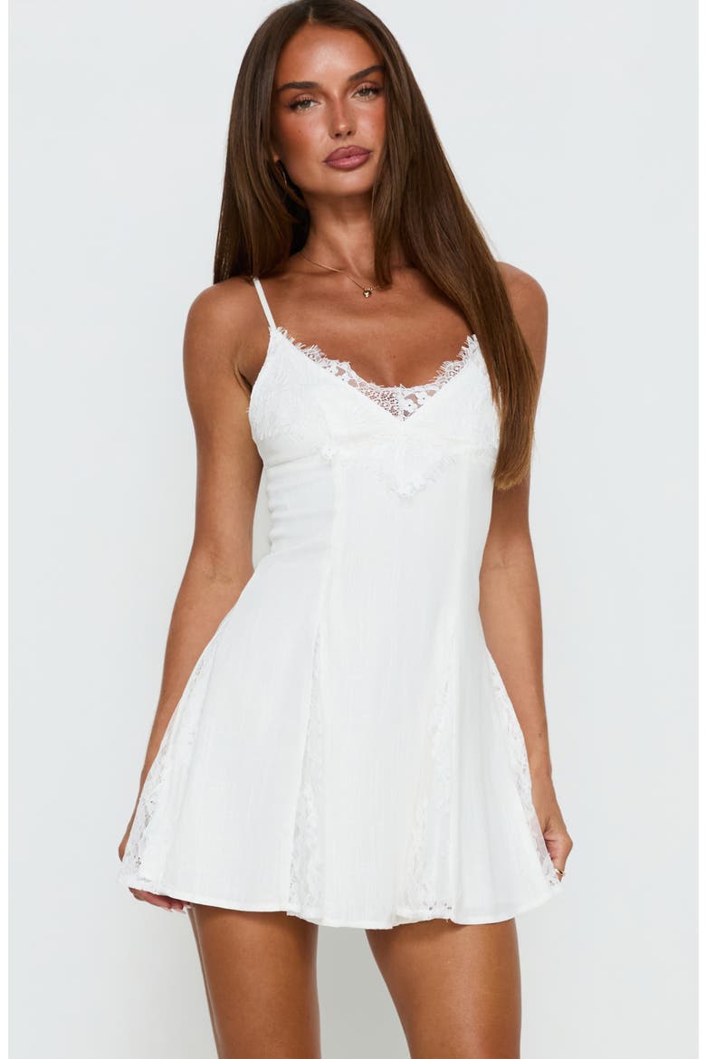 Bloomie Lace Trim Cotton & Linen Minidress, Alternate, color, WHITE