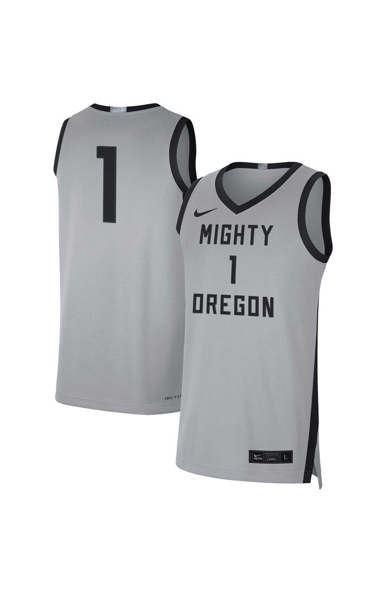 Nike Men's Nike #1 Gray/Black Oregon Ducks Limited Basketball Jersey, Main, color, Gray