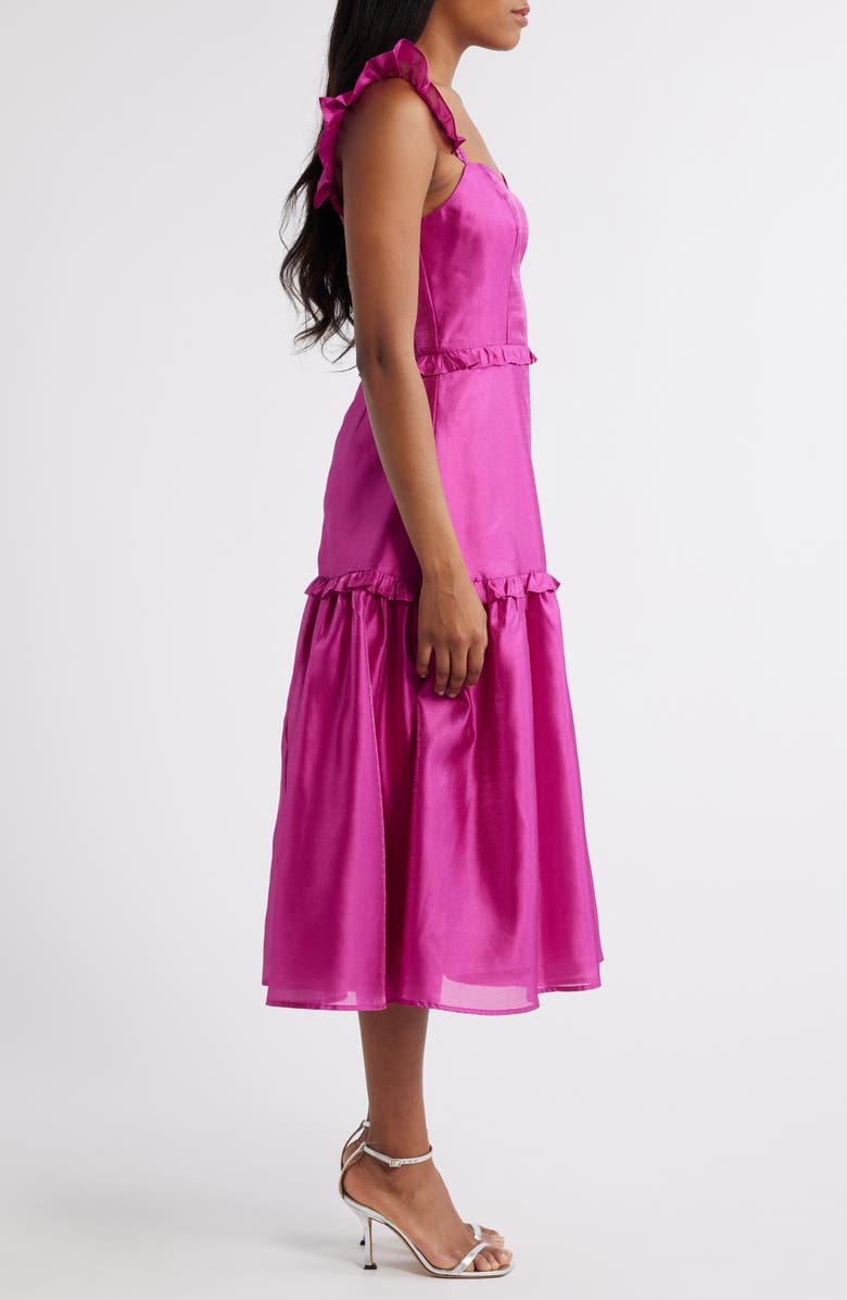 Lulus Ruffle Detail Textured Satin Dress, Alternate, color, 